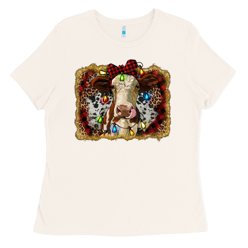 Heifer Cow Christmas Western Background Ladies Tee by RanaPortraitStore | Teevron