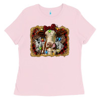 Bubblegum Pink heifer cow christmas western background Ladies Tee - RanaPortraitStore