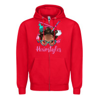 Red Afro Bantu Knots Hairstyles Messy Bun With Clasp Bbs Zipper Hoodie - BundleAndBundleShop