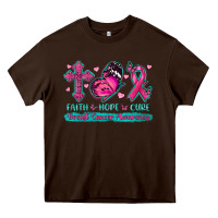 Chocolate Brown Faith Hope Cure Breast Cancer Awareness Heavy Core Tee - texasbilliewilder