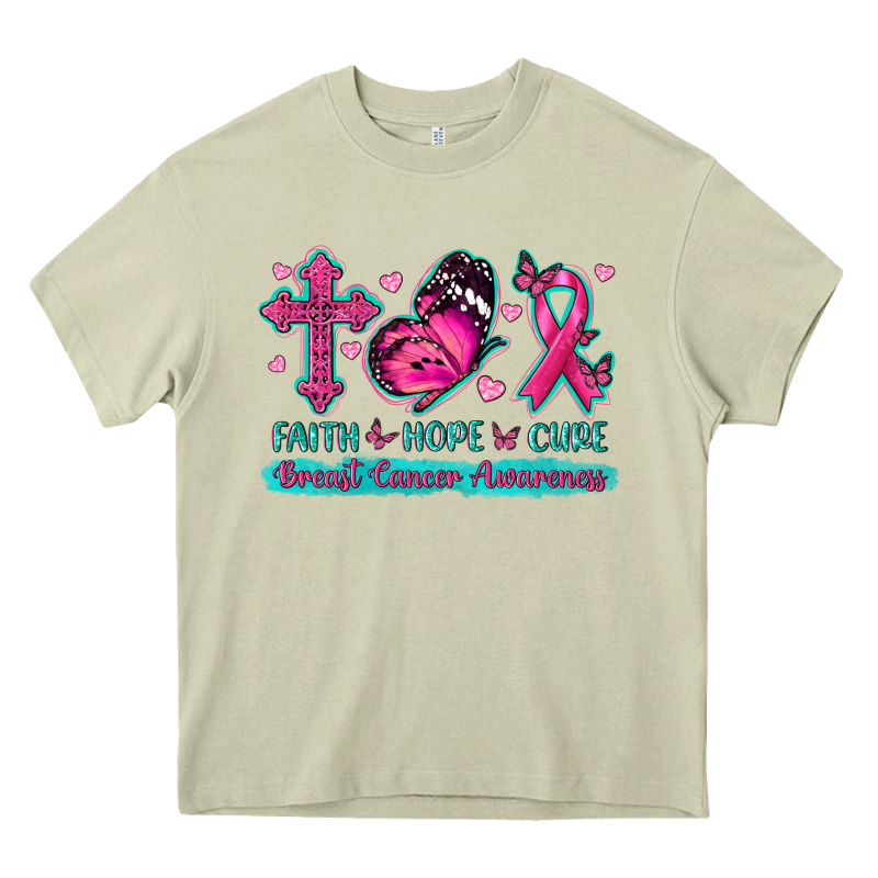 Faith Hope Cure Breast Cancer Awareness Heavy Core Tee by texasbilliewilder | Teevron