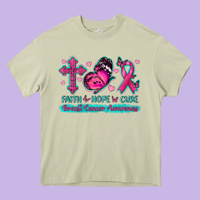 Faith Hope Cure Breast Cancer Awareness Heavy Core Tee Designed By Texasbilliewilder