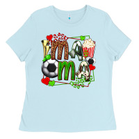 Baby Blue mama soccer with popcorn Ladies Tee - texasbilliewilder