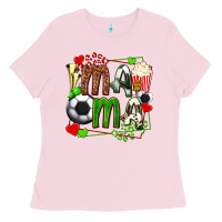 Bubblegum Pink mama soccer with popcorn Ladies Tee - texasbilliewilder