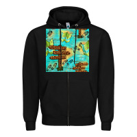Black Wooden Signboard And Gamping Map Seamless Pattern Zipper Hoodie - BundleAndBundleShop