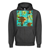 Charcoal Heather Wooden Signboard And Gamping Map Seamless Pattern Zipper Hoodie - BundleAndBundleShop