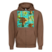 Chestnut Wooden Signboard And Gamping Map Seamless Pattern Zipper Hoodie - BundleAndBundleShop