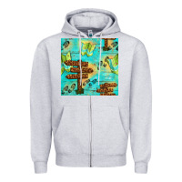 Heather Grey Wooden Signboard And Gamping Map Seamless Pattern Zipper Hoodie - BundleAndBundleShop