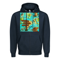 Navy Wooden Signboard And Gamping Map Seamless Pattern Zipper Hoodie - BundleAndBundleShop