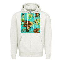 Oatmeal Heather Wooden Signboard And Gamping Map Seamless Pattern Zipper Hoodie - BundleAndBundleShop