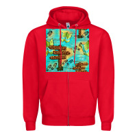 Red Wooden Signboard And Gamping Map Seamless Pattern Zipper Hoodie - BundleAndBundleShop