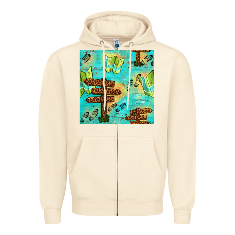 Wooden Signboard And Gamping Map Seamless Pattern Zipper Hoodie by BundleAndBundleShop | Teevron