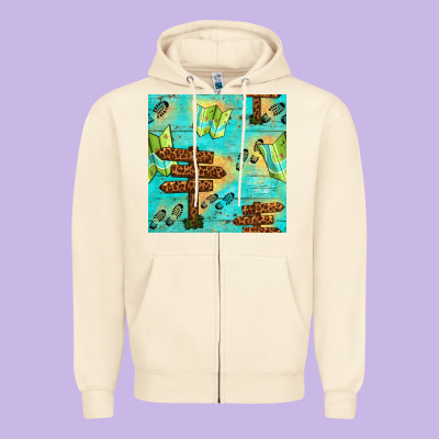 Wooden Signboard And Gamping Map Seamless Pattern Zipper Hoodie Designed By Bundleandbundleshop