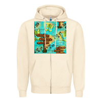 Sandshell Wooden Signboard And Gamping Map Seamless Pattern Zipper Hoodie - BundleAndBundleShop