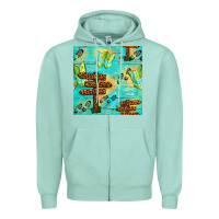 Seafoam Wooden Signboard And Gamping Map Seamless Pattern Zipper Hoodie - BundleAndBundleShop