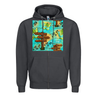 Smoke Wooden Signboard And Gamping Map Seamless Pattern Zipper Hoodie - BundleAndBundleShop