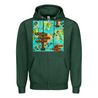 Sports Green Wooden Signboard And Gamping Map Seamless Pattern Zipper Hoodie - BundleAndBundleShop