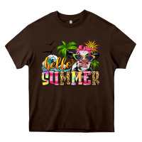 Chocolate Brown hello summer cow Heavy Core Tee - Zillion Design Studio
