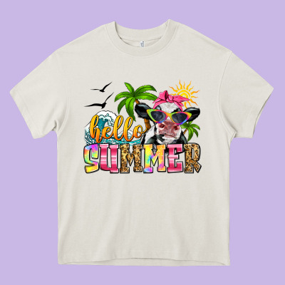 Hello Summer Cow Heavy Core Tee Designed By Zillion Design Studio
