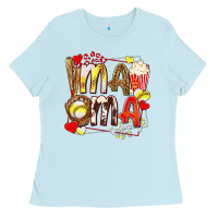 Baby Blue mama softball baseball with popcorn Ladies Tee - texasbilliewilder
