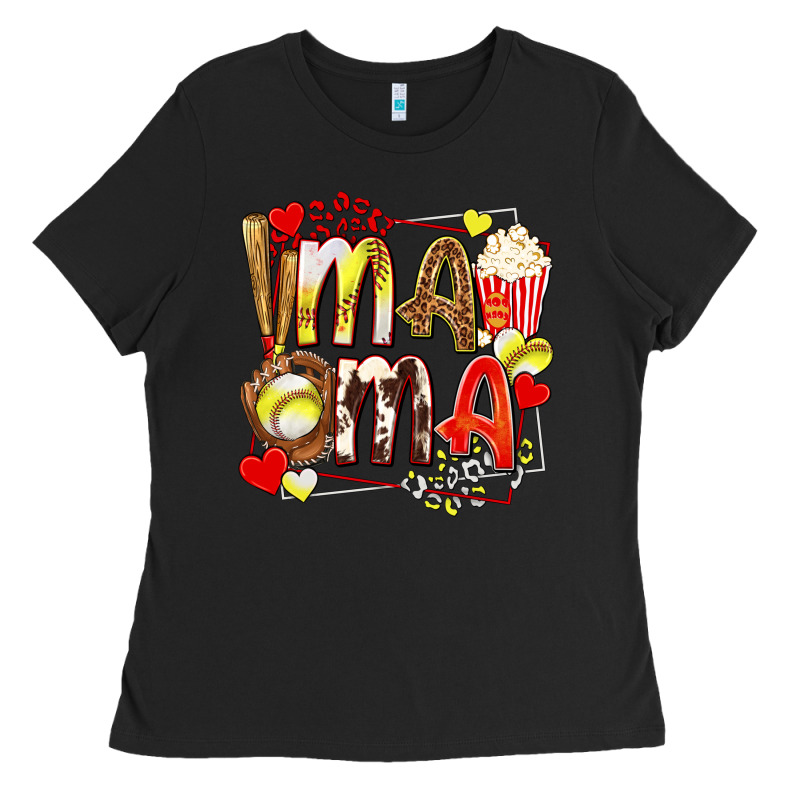 Mama Softball Baseball With Popcorn Ladies Tee by texasbilliewilder | Teevron