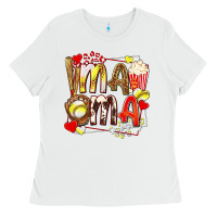 White mama softball baseball with popcorn Ladies Tee - texasbilliewilder