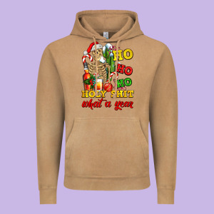 Christmas Ho Ho Ho Holy Shit What A Year Skeleton Vintage Hoodie Designed By Adodesignshop