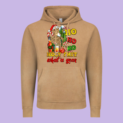Christmas Ho Ho Ho Holy Shit What A Year Skeleton Vintage Hoodie Designed By Adodesignshop