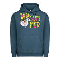 Pigment Midnight Navy Hello Summer Unicorn Urban Hoodie - CowCowDesign