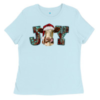 Baby Blue christmas joy with heifer cow Ladies Tee - RanaPortraitStore