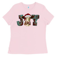 Bubblegum Pink christmas joy with heifer cow Ladies Tee - RanaPortraitStore