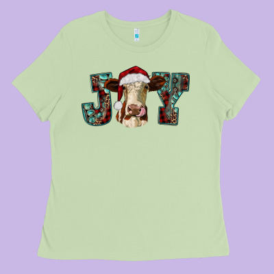 Christmas Joy With Heifer Cow Ladies Tee Designed By Ranaportraitstore