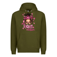 Army Green pray fight believe breast cancer afro messy bun Premium Hoodie - texasbilliewilder