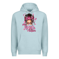 Blue Mist pray fight believe breast cancer afro messy bun Premium Hoodie - texasbilliewilder