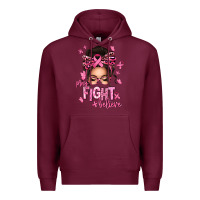 Burgundy pray fight believe breast cancer afro messy bun Premium Hoodie - texasbilliewilder