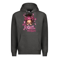 Charcoal Heather pray fight believe breast cancer afro messy bun Premium Hoodie - texasbilliewilder