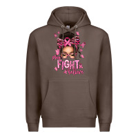 Coffee pray fight believe breast cancer afro messy bun Premium Hoodie - texasbilliewilder