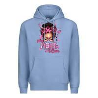 Colony Blue pray fight believe breast cancer afro messy bun Premium Hoodie - texasbilliewilder