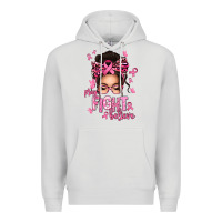 Dove Grey pray fight believe breast cancer afro messy bun Premium Hoodie - texasbilliewilder