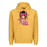 Mustard pray fight believe breast cancer afro messy bun Premium Hoodie - texasbilliewilder
