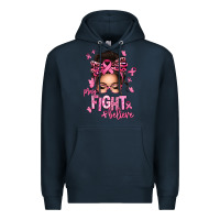 Navy pray fight believe breast cancer afro messy bun Premium Hoodie - texasbilliewilder