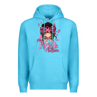 Ocean Blue pray fight believe breast cancer afro messy bun Premium Hoodie - texasbilliewilder