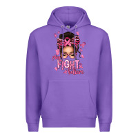 Purple pray fight believe breast cancer afro messy bun Premium Hoodie - texasbilliewilder