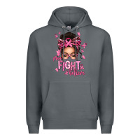 Rock pray fight believe breast cancer afro messy bun Premium Hoodie - texasbilliewilder