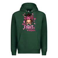 Sports Green pray fight believe breast cancer afro messy bun Premium Hoodie - texasbilliewilder