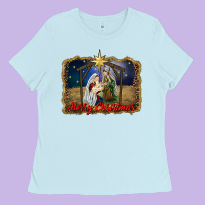 Merry Christmas Holy Family Ladies Tee Designed By Ranaportraitstore