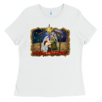 White merry christmas holy family Ladies Tee - RanaPortraitStore