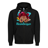 Black Afro Bantu Knots Red Hairdresser With Leopard Glasses Bbs Zipper Hoodie - BundleAndBundleShop