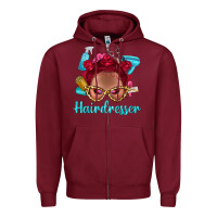 Burgundy Afro Bantu Knots Red Hairdresser With Leopard Glasses Bbs Zipper Hoodie - BundleAndBundleShop