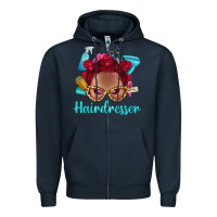Navy Afro Bantu Knots Red Hairdresser With Leopard Glasses Bbs Zipper Hoodie - BundleAndBundleShop